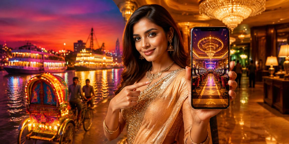 Using a casino app on mobile beside a rickshaw in Dhaka